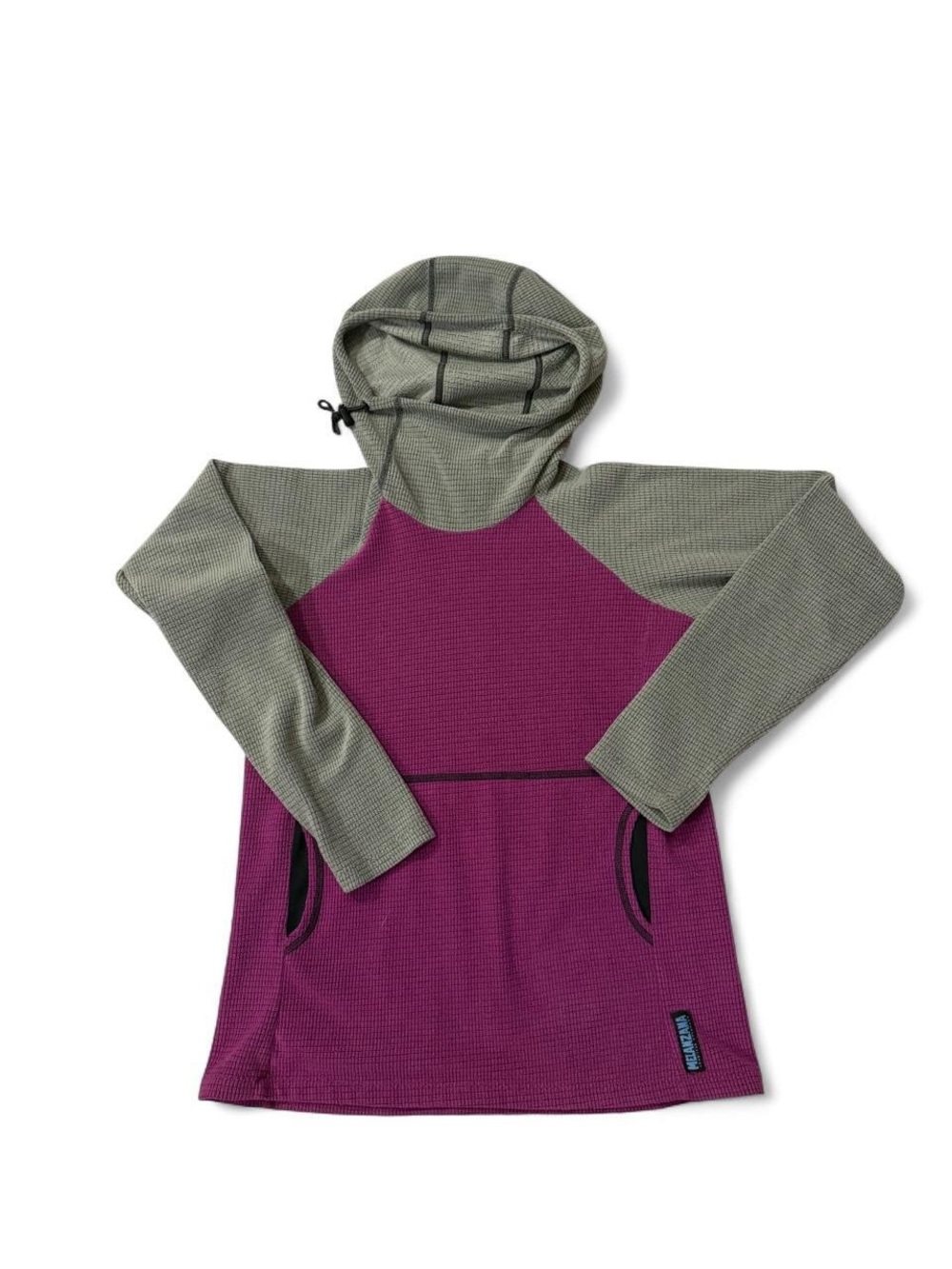 Melanzana women’s V1 Medium grey + purple microgrid pullover